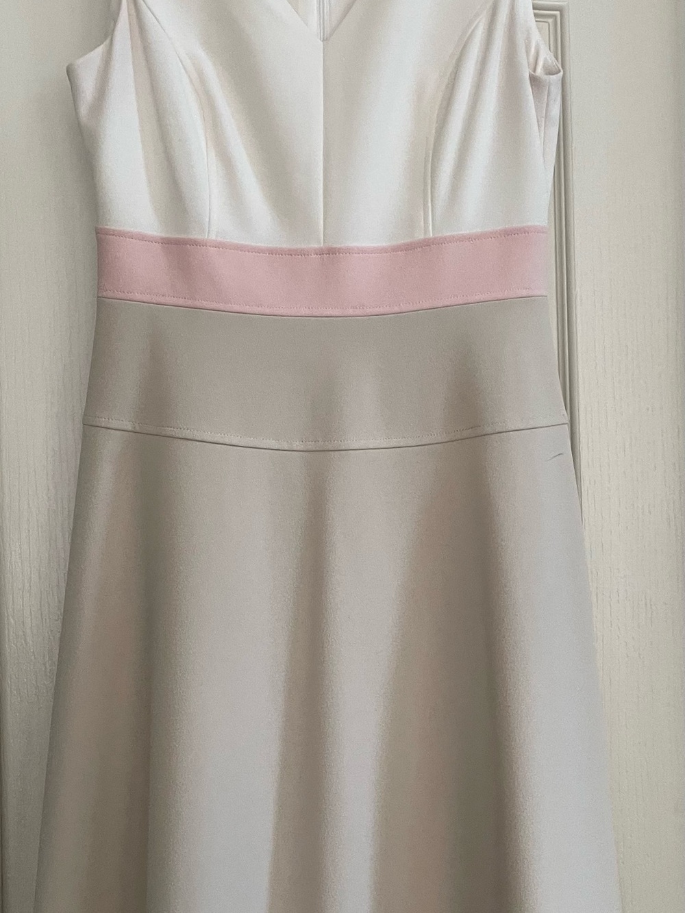 Tommy Hilfiger Sleeveless V-Neck Colorblock Midi Dress in White, Pink & Taupe